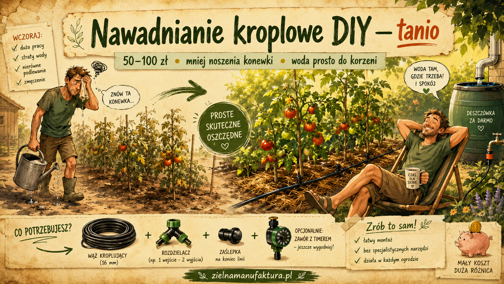 Nawadnianie kroplowe DIY za 50–100 złotych